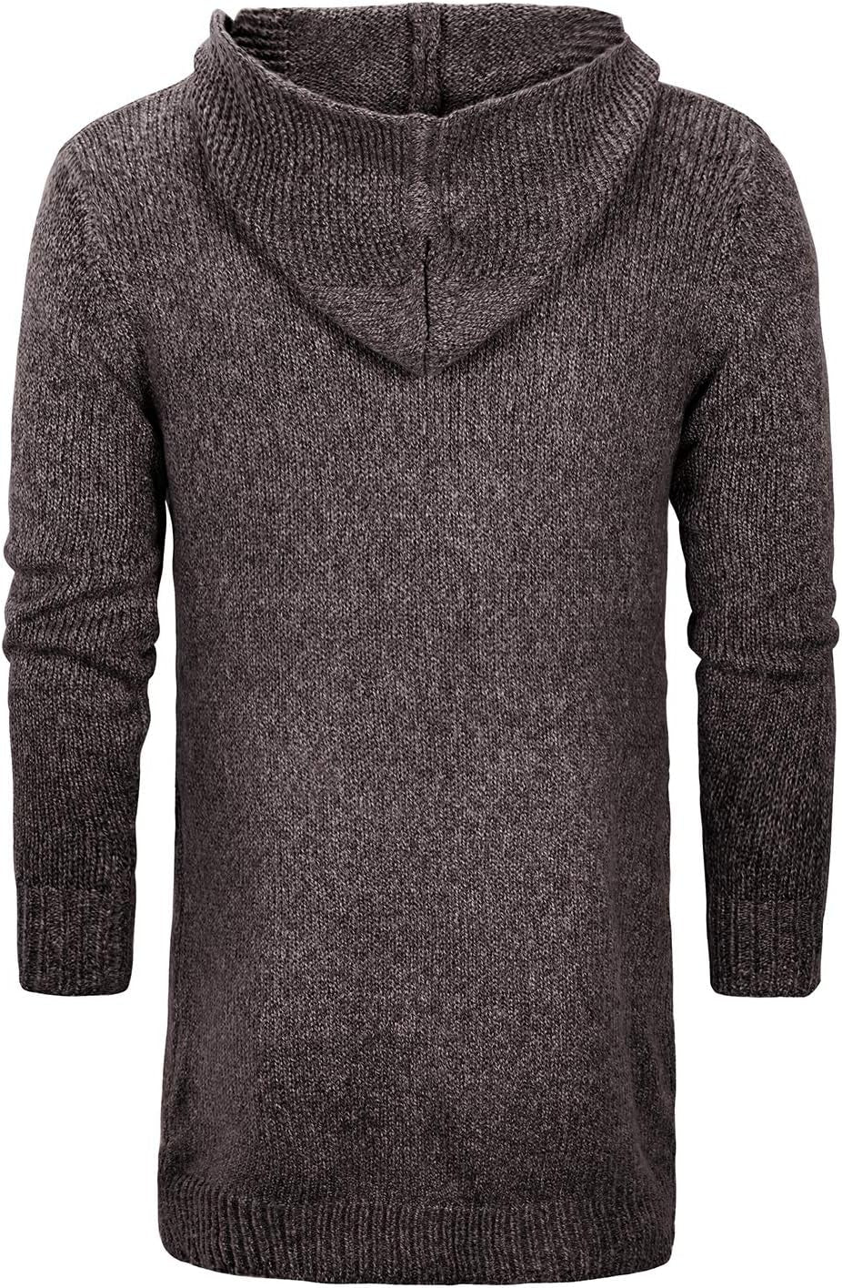 Stylish Men's Hooded Long Cardigan Sweater - Slim Fit, Open Front with Pockets