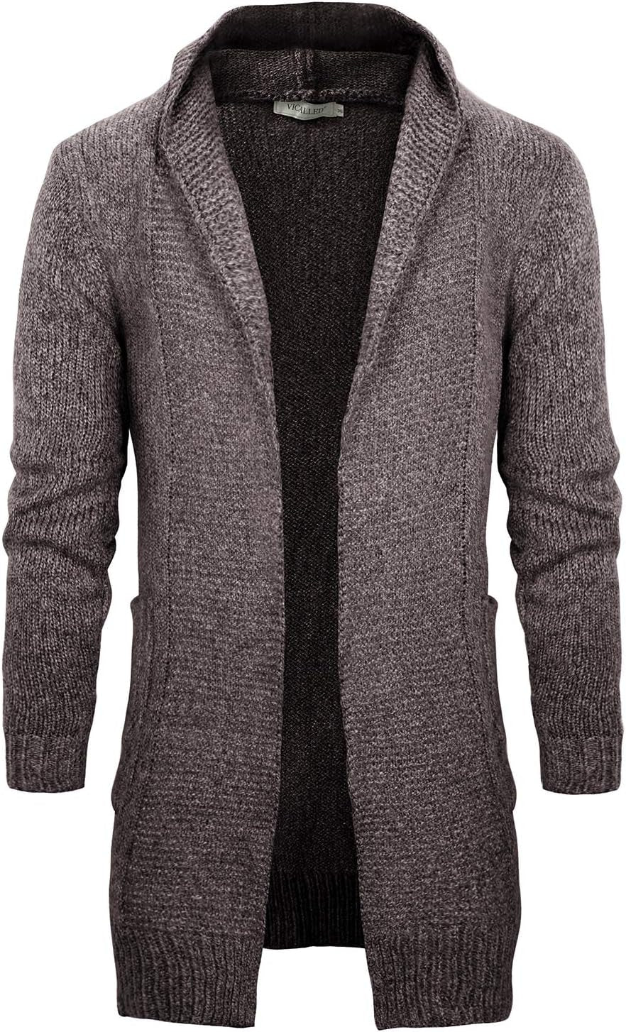 Stylish Men's Hooded Long Cardigan Sweater - Slim Fit, Open Front with Pockets